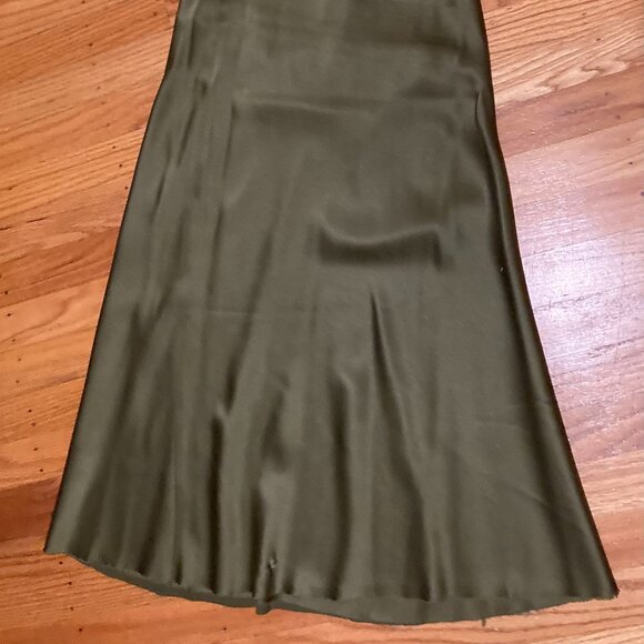 Rich Olive Green Asymmetrical One-Shoulder Slip Long Dress - Size XS - Picture 5 of 5